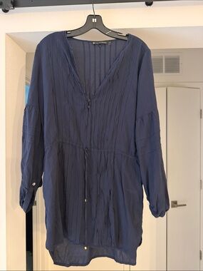Vic Paula Hermanny Navy Swim Cover up L Resort Wear